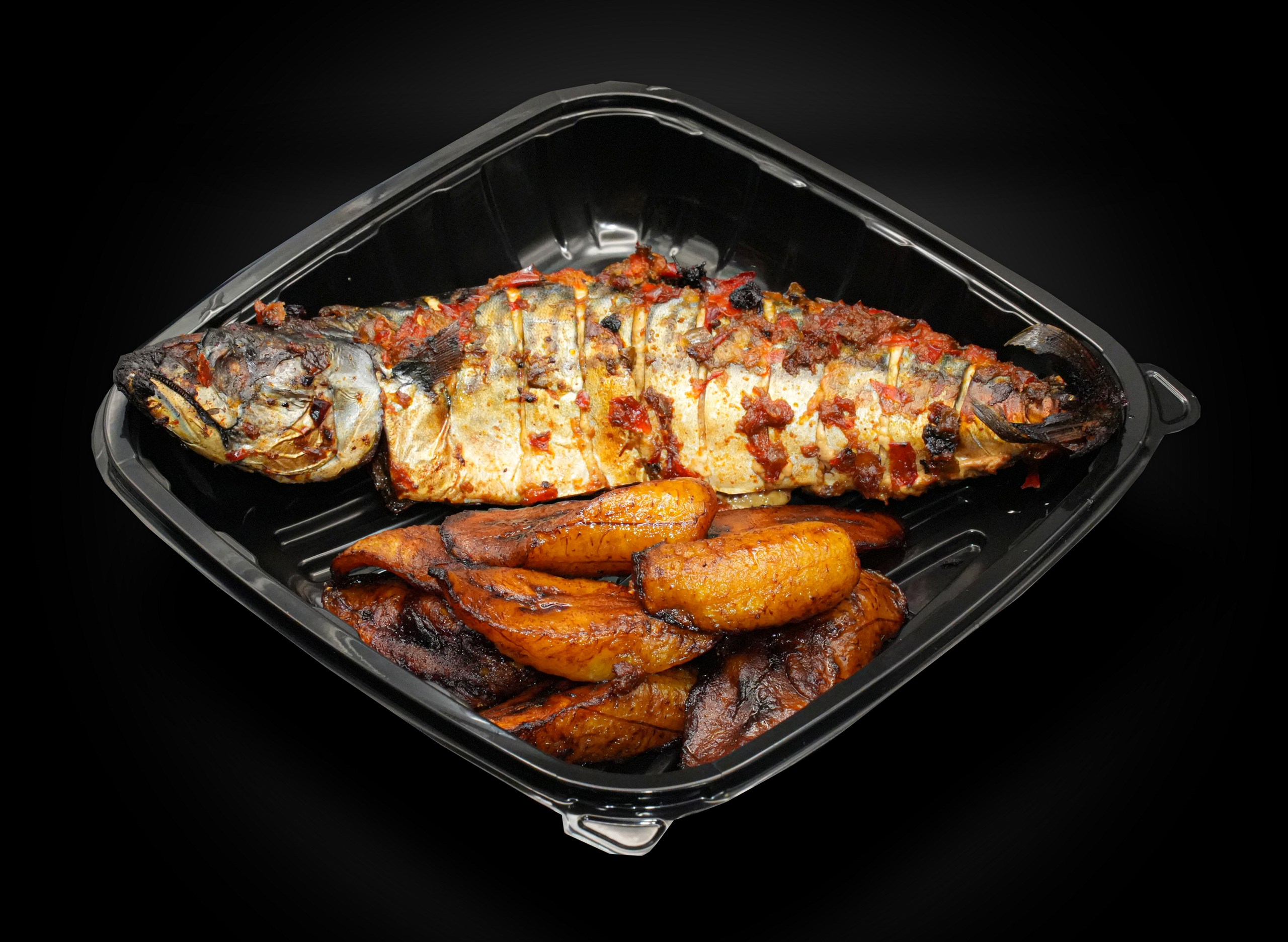 Grilled Fish (Mackerel) with Fried Plantains